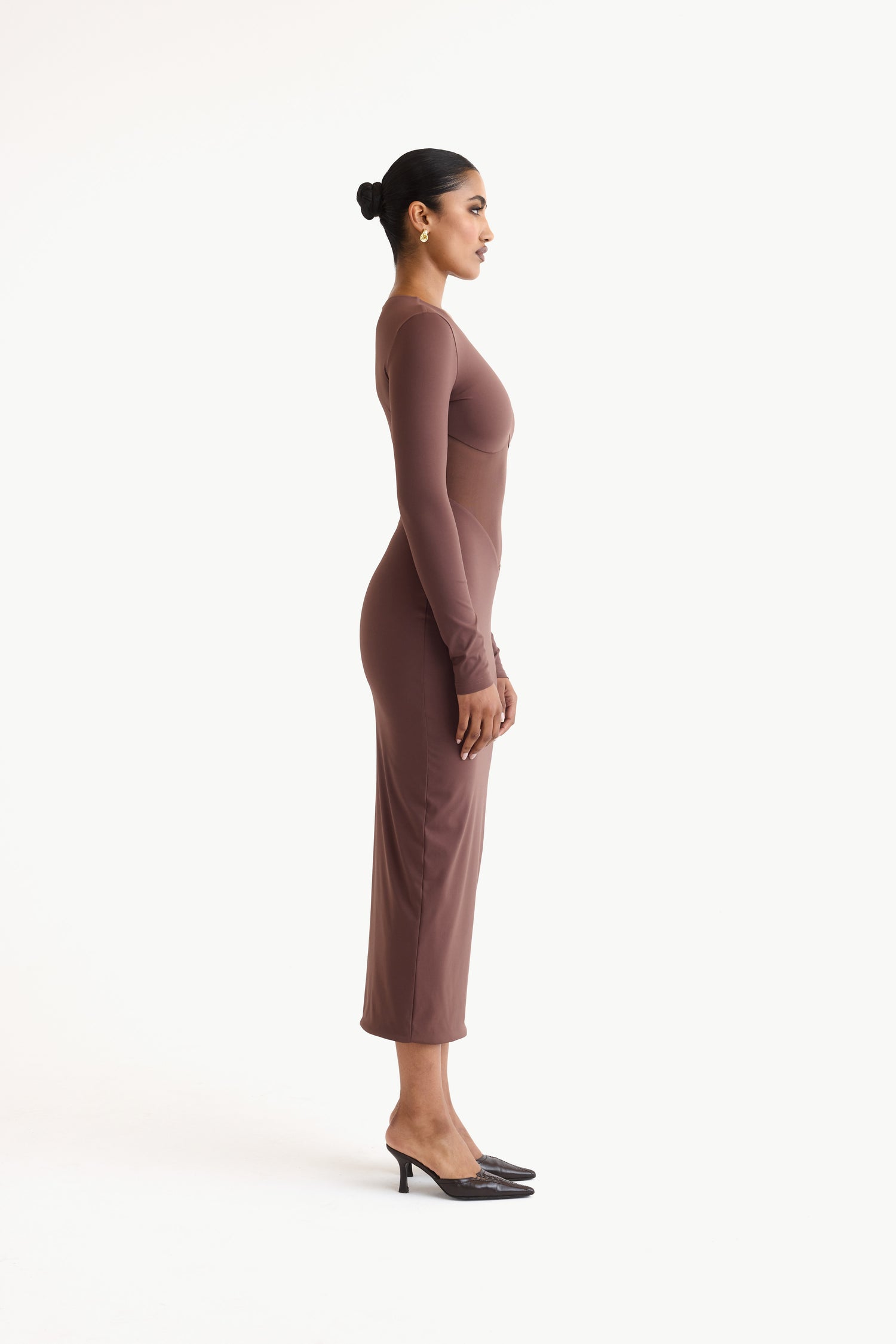 CONTOUR MESH PANEL MIDI DRESS