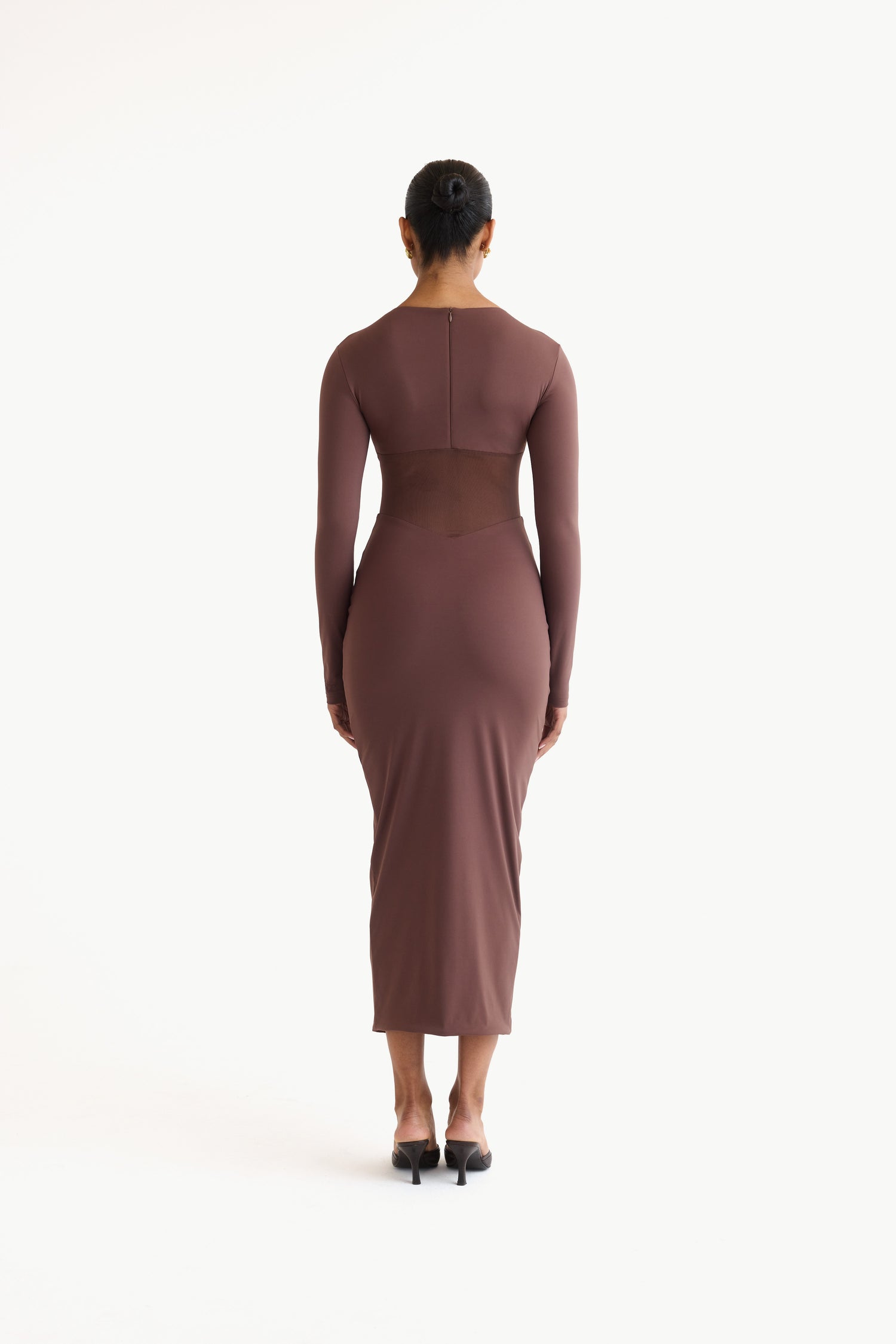 CONTOUR MESH PANEL MIDI DRESS